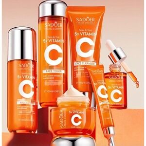 NEW SADOER 5X Vitamin C Skincare Gift Set Serum Cleanser Toner Cream Eye 6 Pc